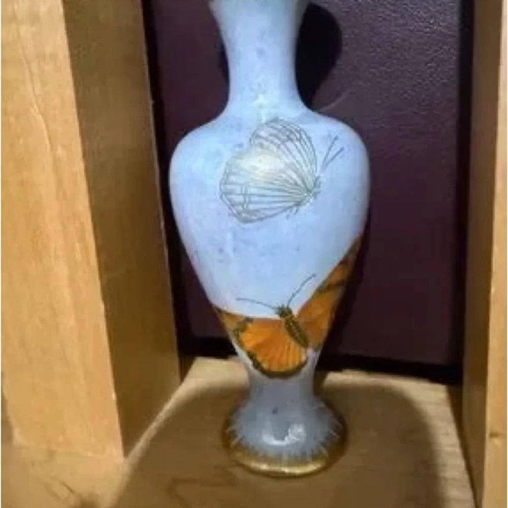 Butterfly Motif Blue and Orange Decorative Vase - Brand